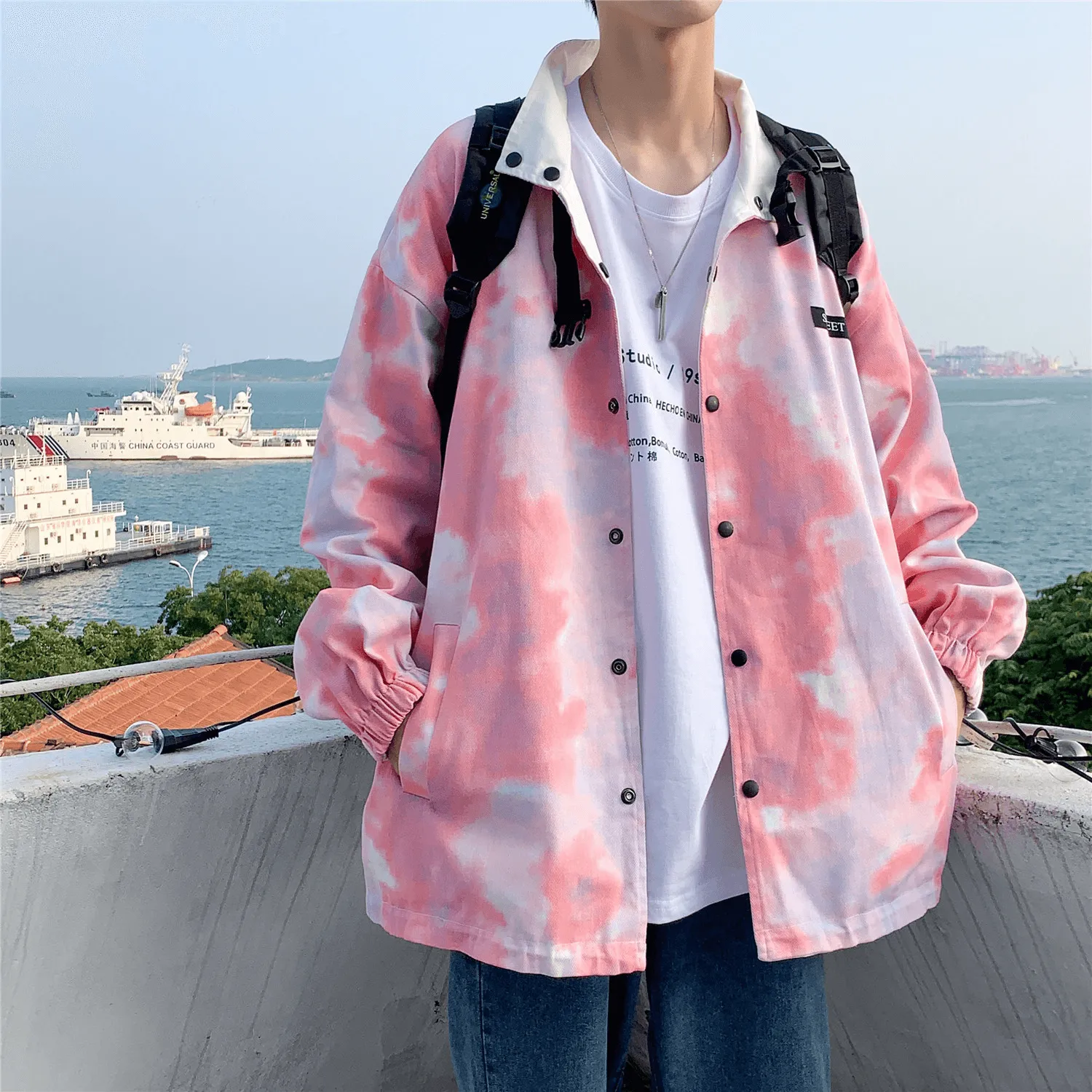 Both Sides Wear Bf Wind Tie-Dye Jacket Jacket Baseball Uniform Autumn Street Comfort Go To Layer