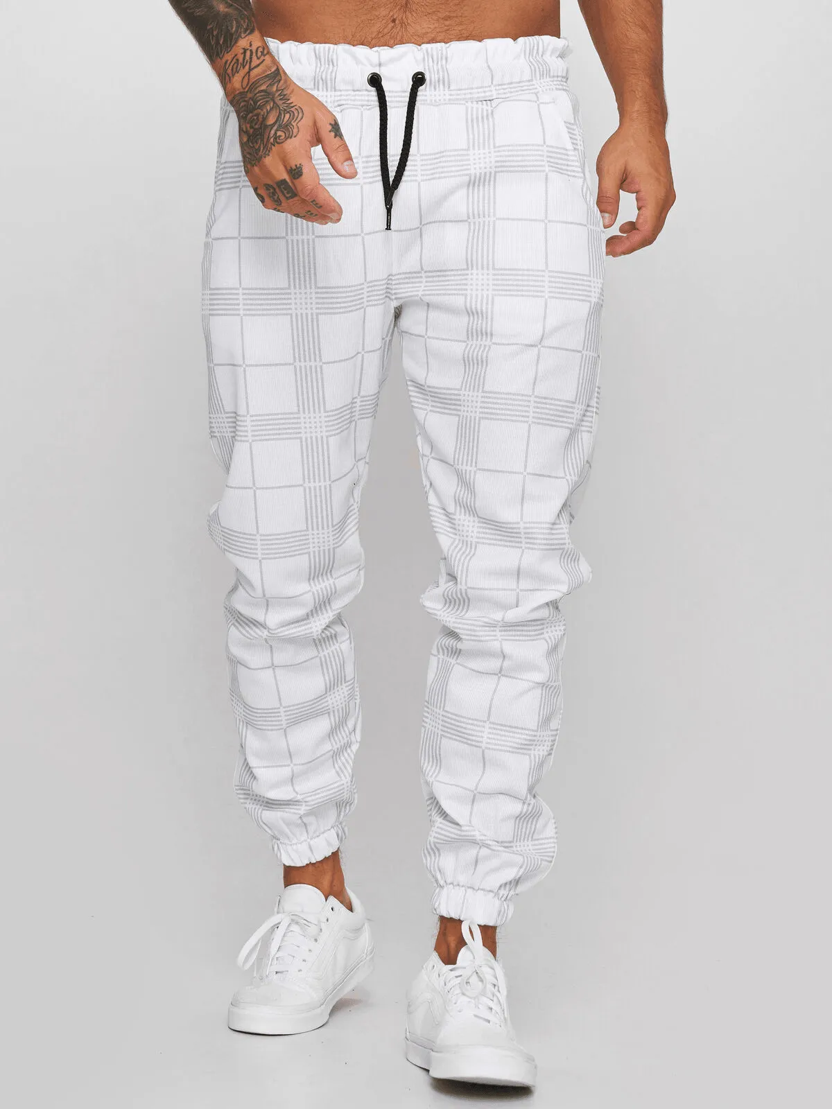 Checkered 3D Digital Print Casual Pants Durable Material Form Fit Comfort