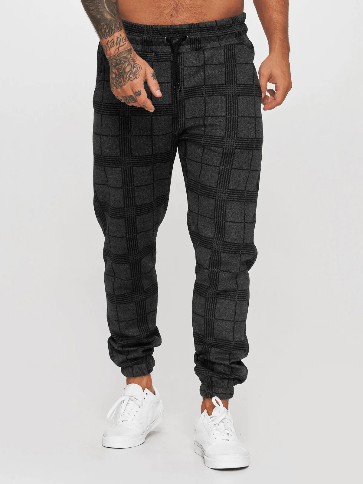 Snug Waist Checkered 3D Digital Print Casual Pants