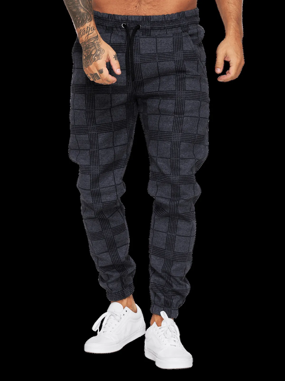 Checkered 3D Digital Print Casual Pants Sweat Wicking Liner Body Contour