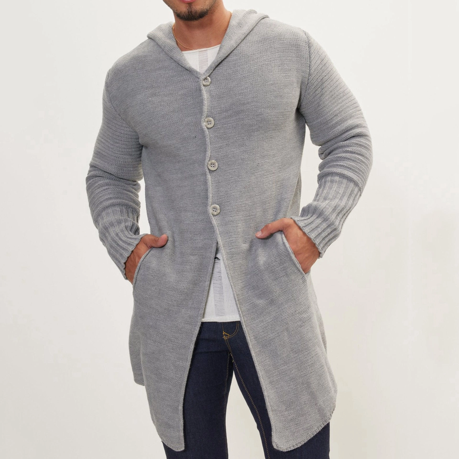 FrictionResistant SmoothZipperInsert Mid-length Pocket Cardigan Sweater Coat