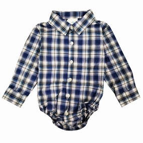 Basic Sweatshirt Easy Care Material Baby Boys' Long-Sleeve Blue & Black Plaid Bodyshirt 4306