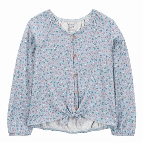 Ergonomic Cut EthicallySourced Girls' Floral Gauze Long-Sleeve Button-Up Top - Blue 3S044410