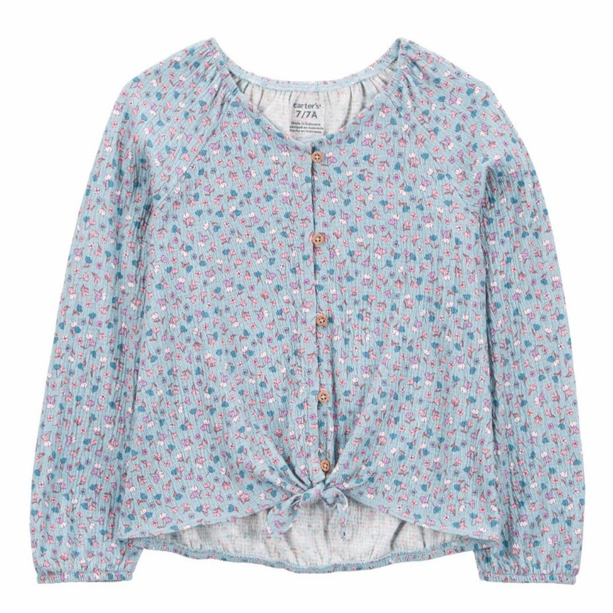 Ergonomic Cut EthicallySourced Girls' Floral Gauze Long-Sleeve Button-Up Top - Blue 3S044410