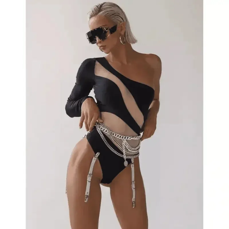 Day Glow Black Mesh Bodysuit