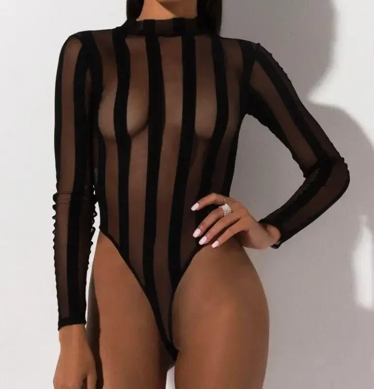 Stripe Mesh Bodysuit Wonder Fit