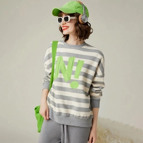 Quick Comfort Striped Letter Print Sequin Embroidered Sweatshirt