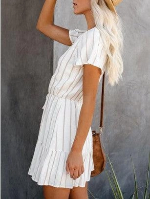 City Rhythm Movement Ready Striped short sleeve tie waist casual dress