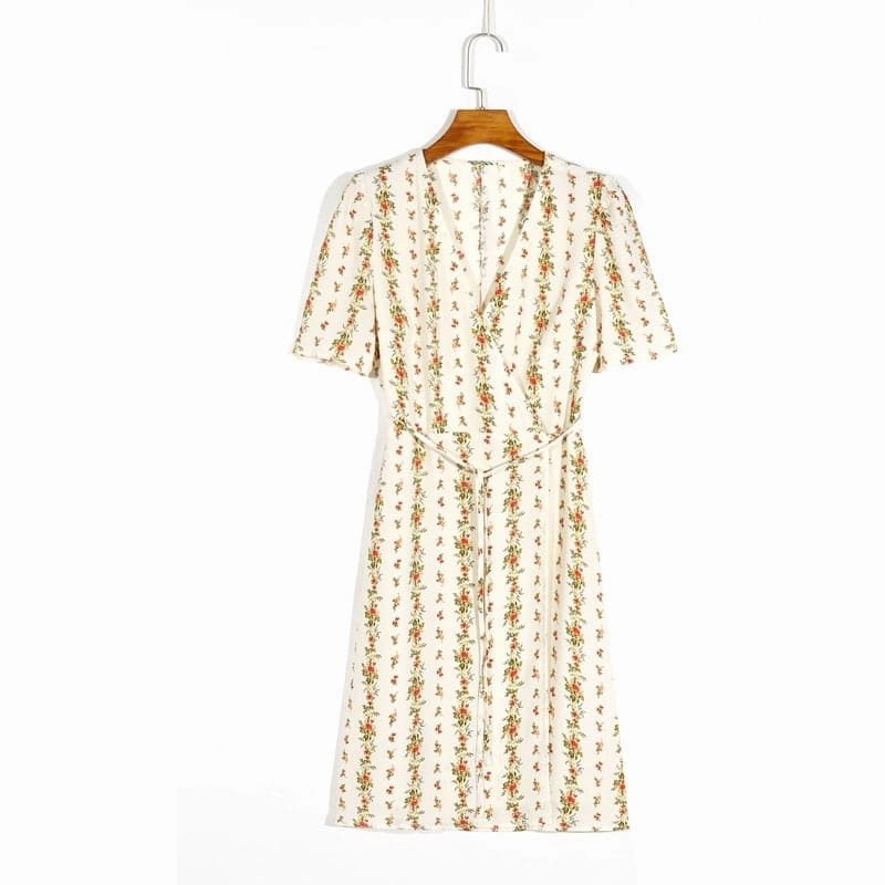 Women's Casual Flower Print V-Neck Short Sleeved Dress Chill Detail