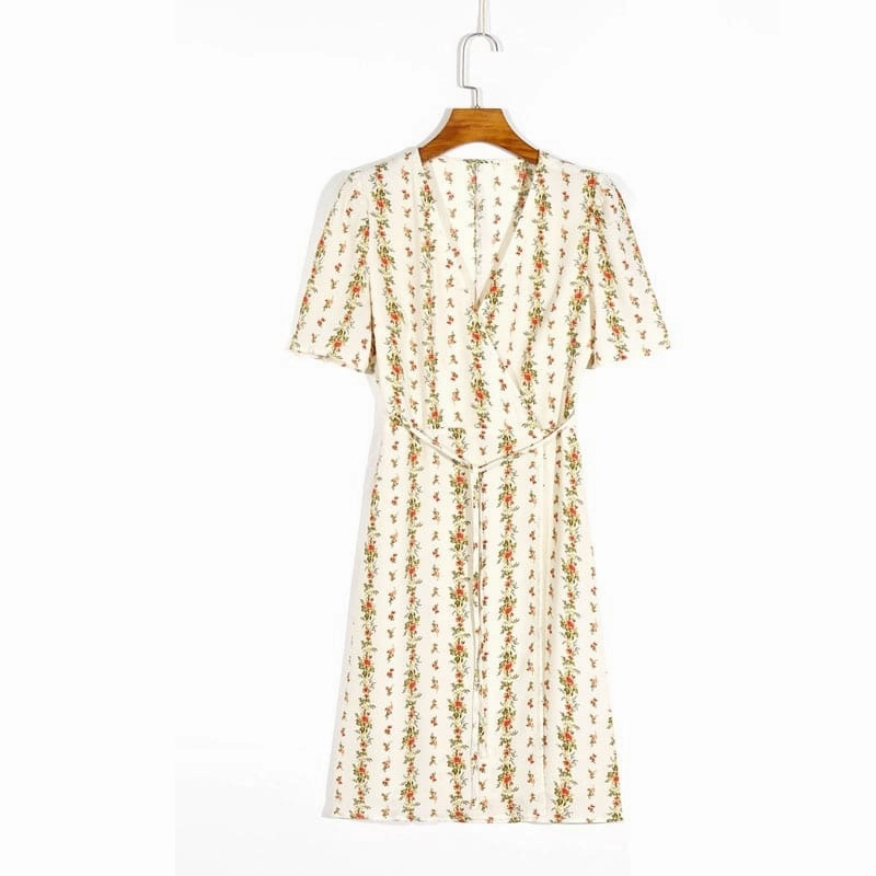 Women's Casual Flower Print V-Neck Short Sleeved Dress Comfortable Silhouette Sophisticated cocktail dress