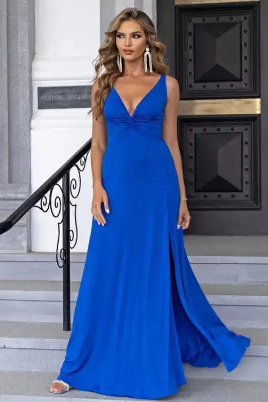 Romance Fit Elegant Slit Plunge Maxi Dress