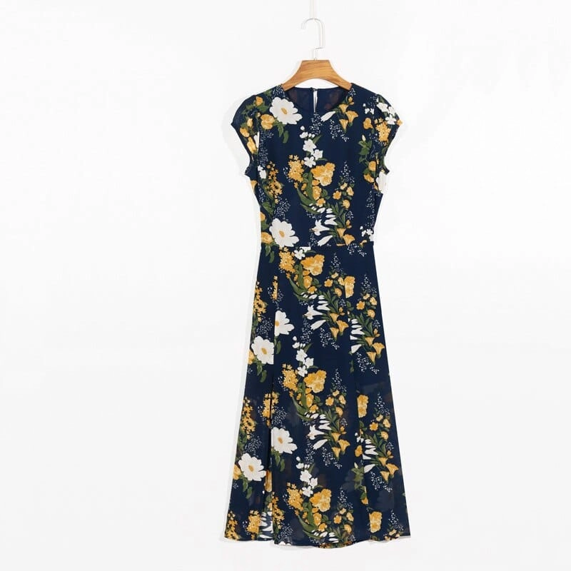 Summer Floral Printed Round Neck Dress for Women Work Ready Travel Essential