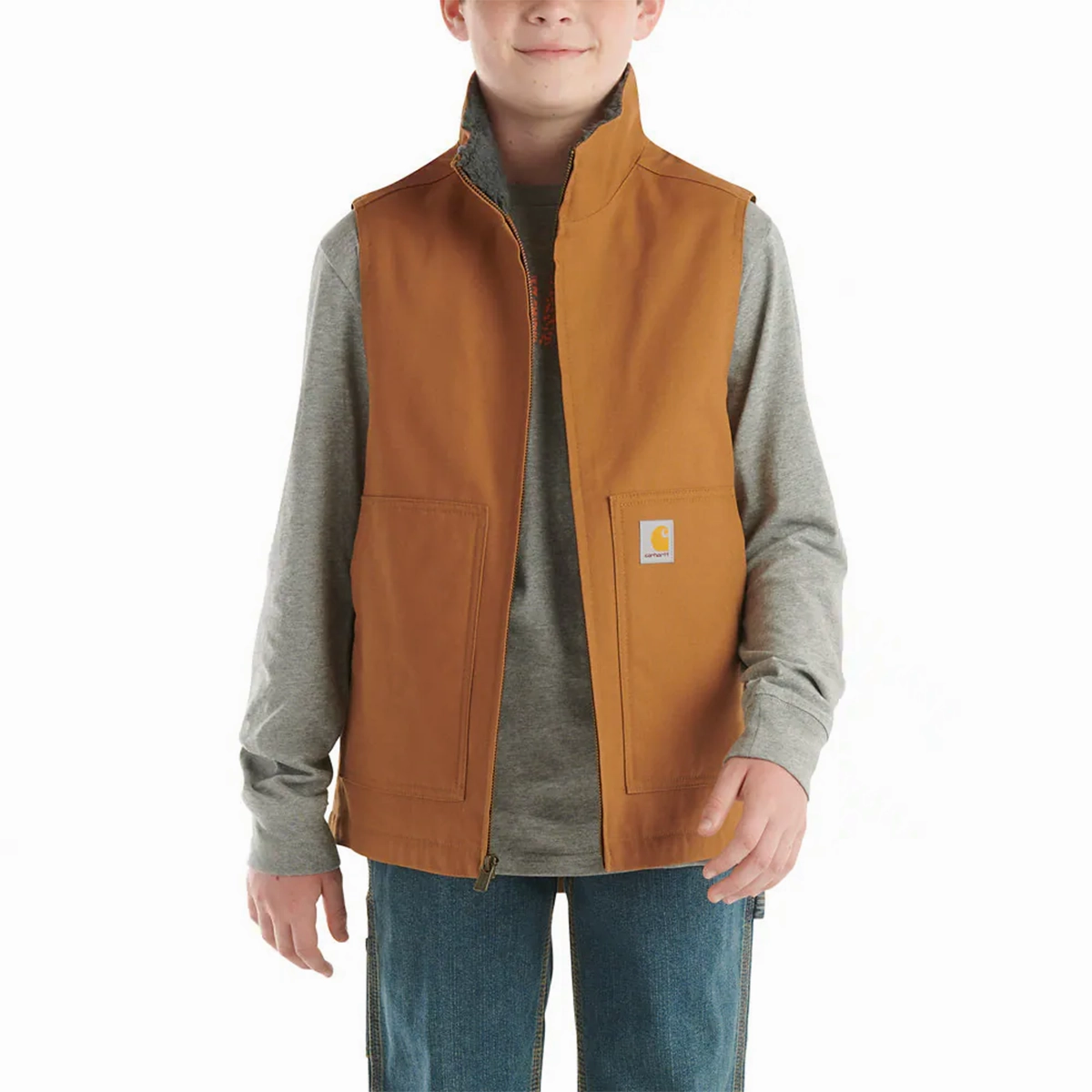 Bound Seam Finish NonToxic Certification Boys' Zip-Front Canvas Sherpa Lined Vest CR8110