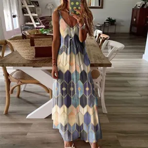 Summer Casual Printed Camisole Long Dress Trendy Tailoring Office Classic