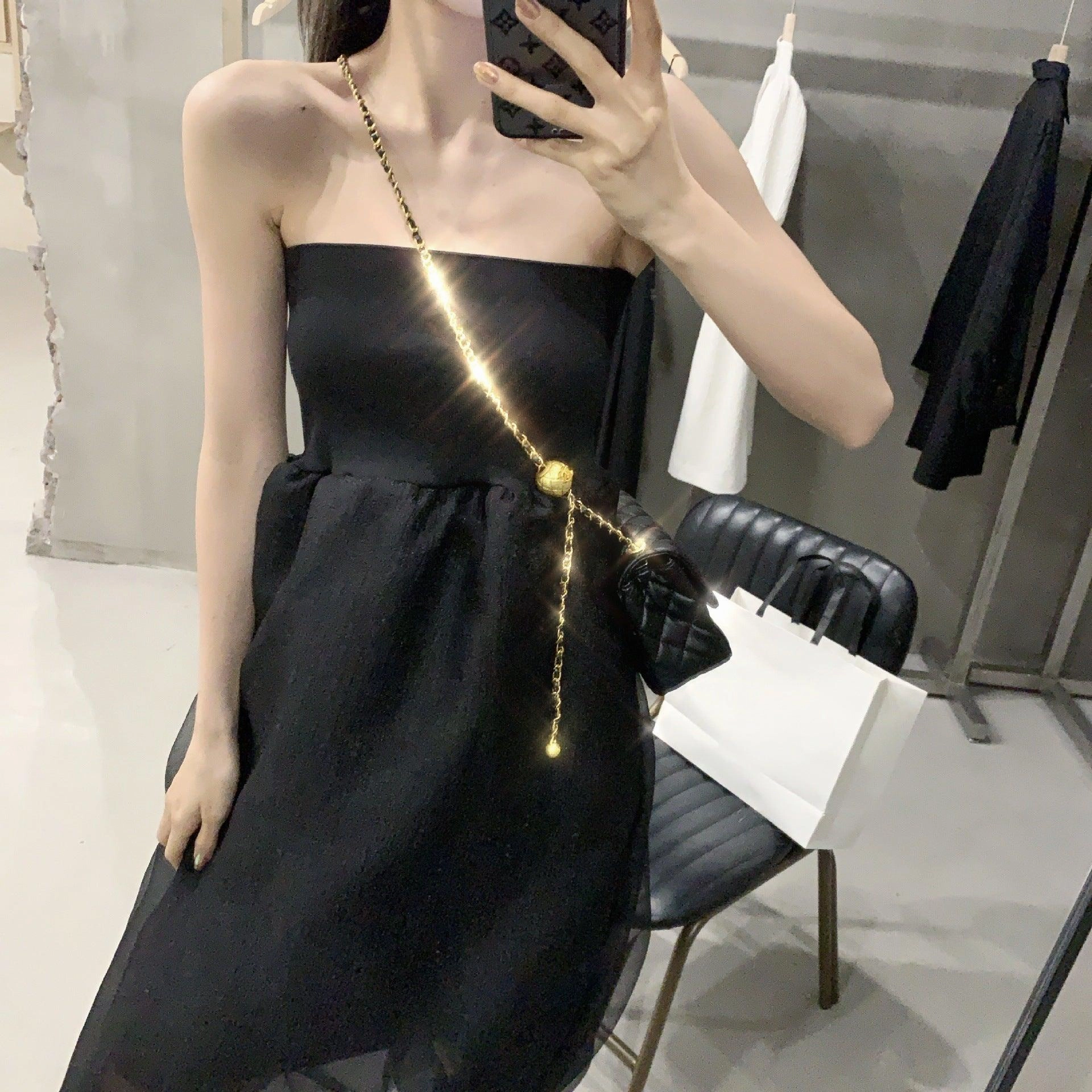 Two-tone tube top dress mesh skirt Padded-Bust