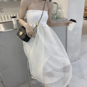 Two-tone tube top dress mesh skirt Natural Silhouette