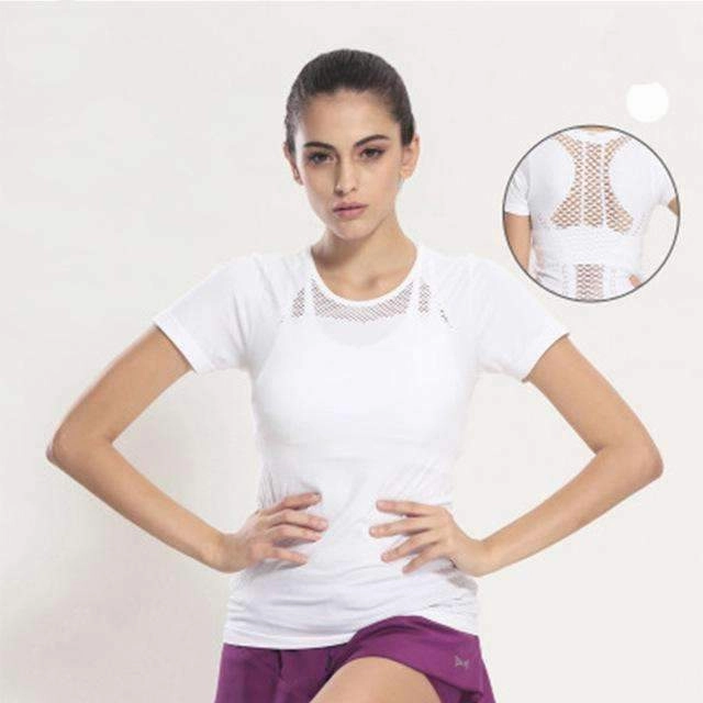 Cross Ventilation Matrix Summer Style Fitness Women Sports T-shirt Running Short Sleeve Quick Dry Breathable Gym Sexy Hollow Nylon Sportswear Tops