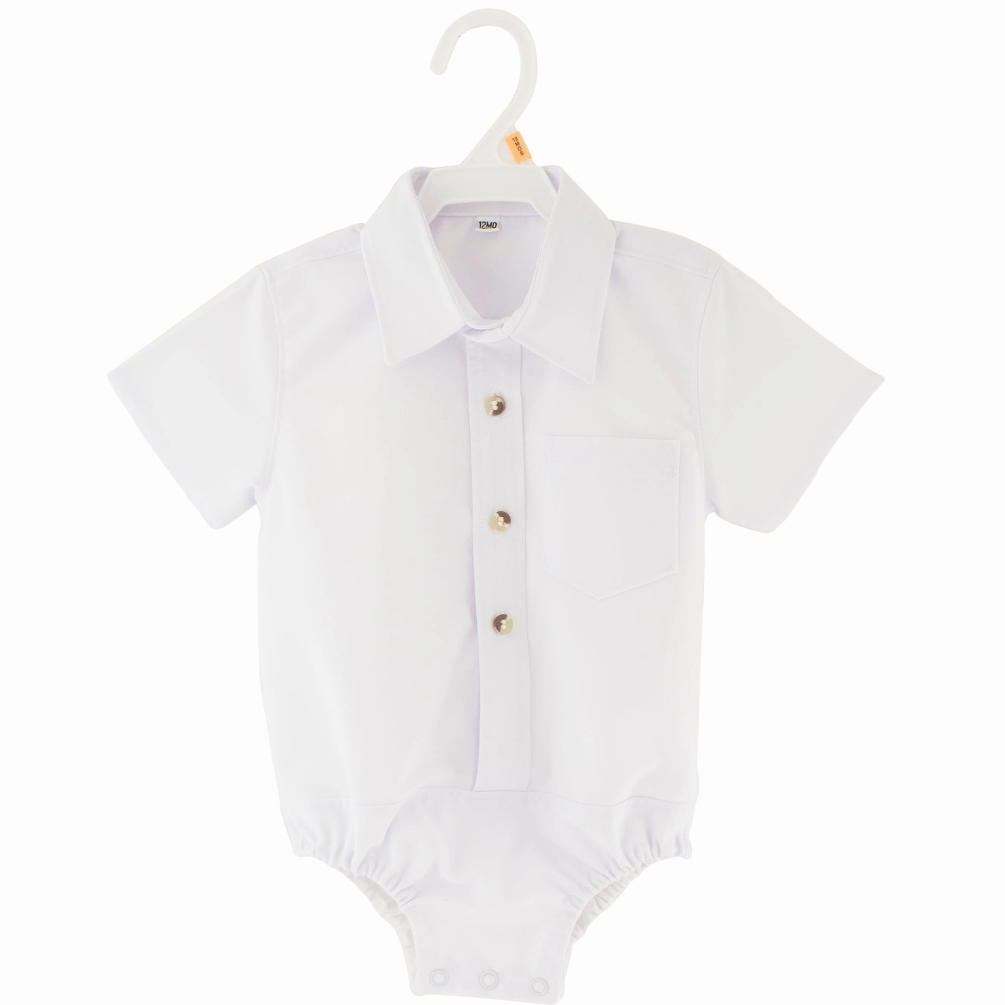 Baby Boys White Collared Short Sleeve Bodysuit Hidden Ventilation Zones Soft Cotton Blend