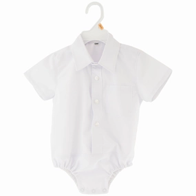 Baby Boys White Collared Short Sleeve Bodysuit MinimalistSilhouette Wool Sweater