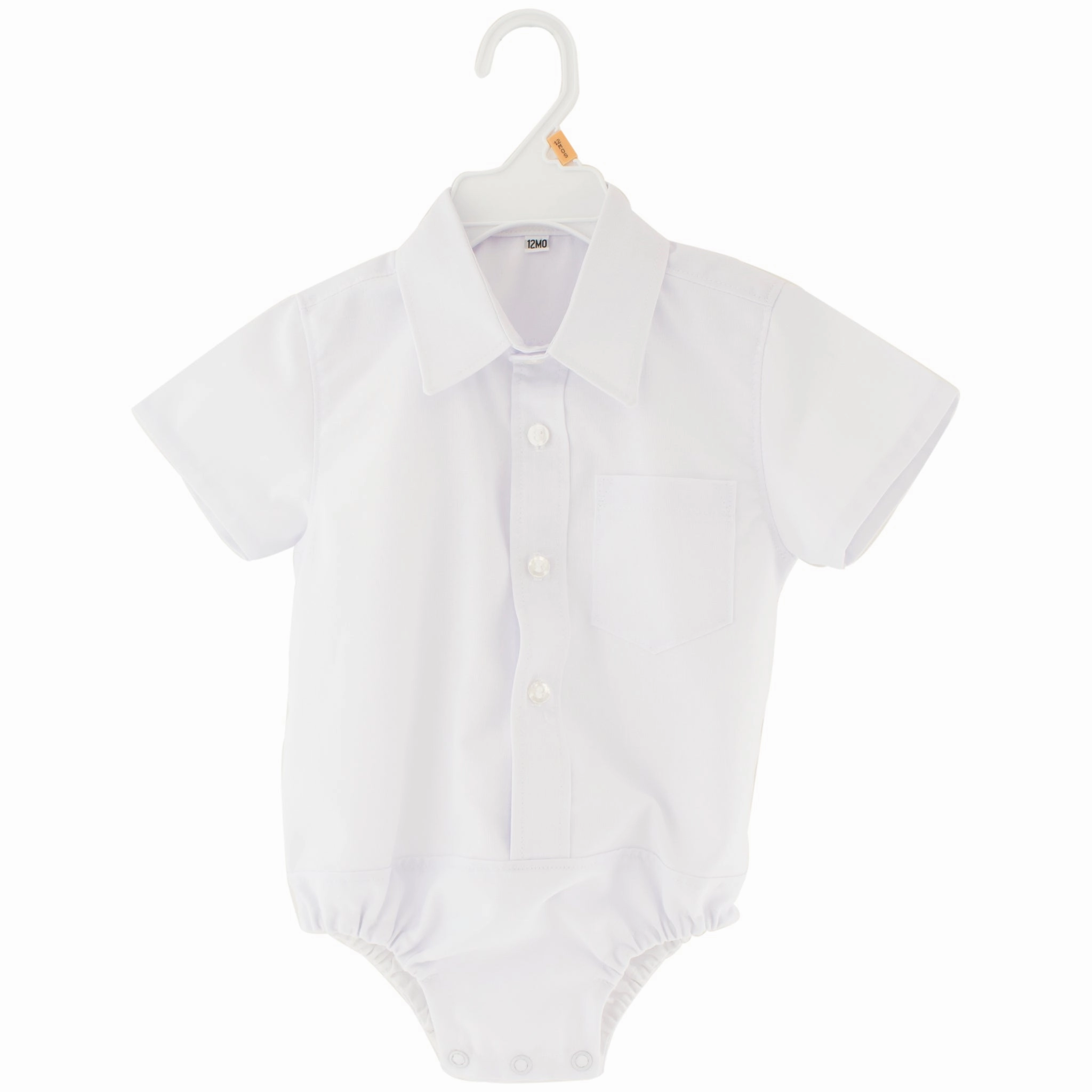 Baby Boys White Collared Short Sleeve Bodysuit NonIrritating