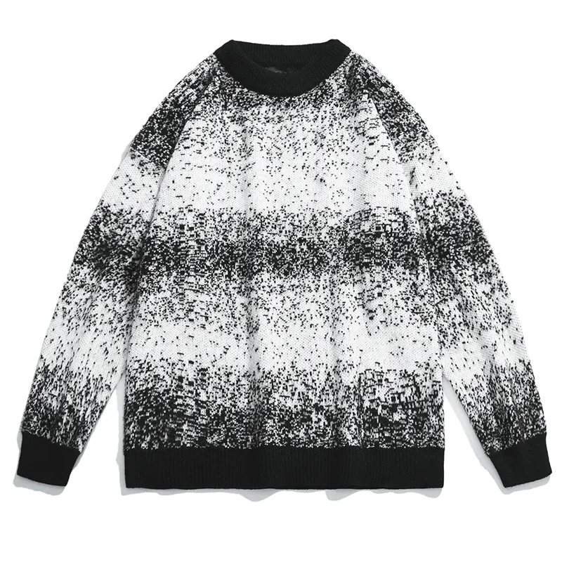 Gradient Noise Pattern Loose Crew Neck Sweater Slim Stretch