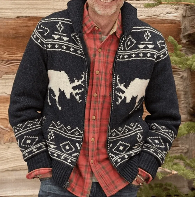 New Men'S Clothing Autumn and Winter Long-Sleeved Black Jacquard Sweater Casual Style Quick Change