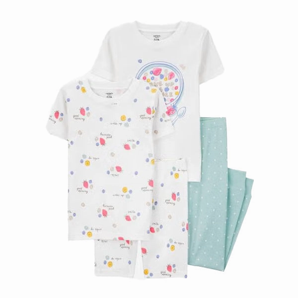 Girls' 4-Piece Short-Sleeve Breakfast Cereal Pajama Set 3S902910 Bonded Seam Durability