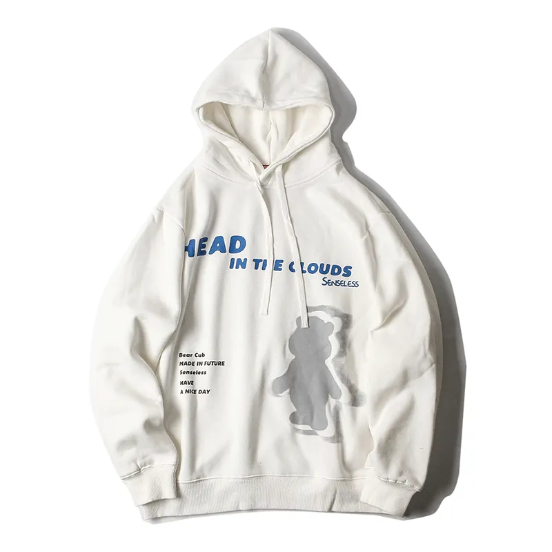 Fashionable Layer Tight Fit Sweater Hooded Fleece Original Tide Brand Letter Bear Print Loose Trend Wild Winter New Men'S and Women'S Jackets