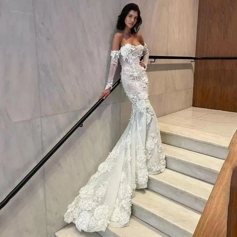 Sweetheart Wedding Dress with 3D Floral Applique Occasion Ready