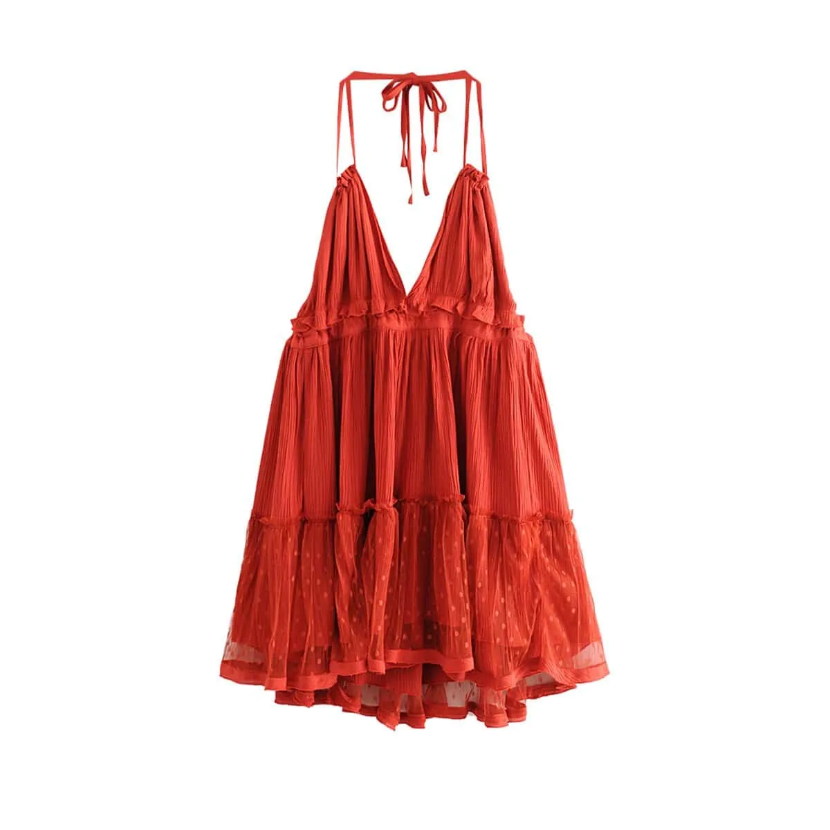 Detachable-Detail Lounge Texture Swing Low Dress with Spaghetti Straps Multiple colours