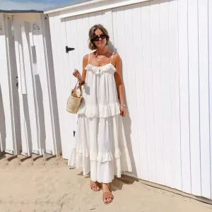 Women's Summer Vacation Style Ruffled Length Dress Trend Texture Minimalist Look