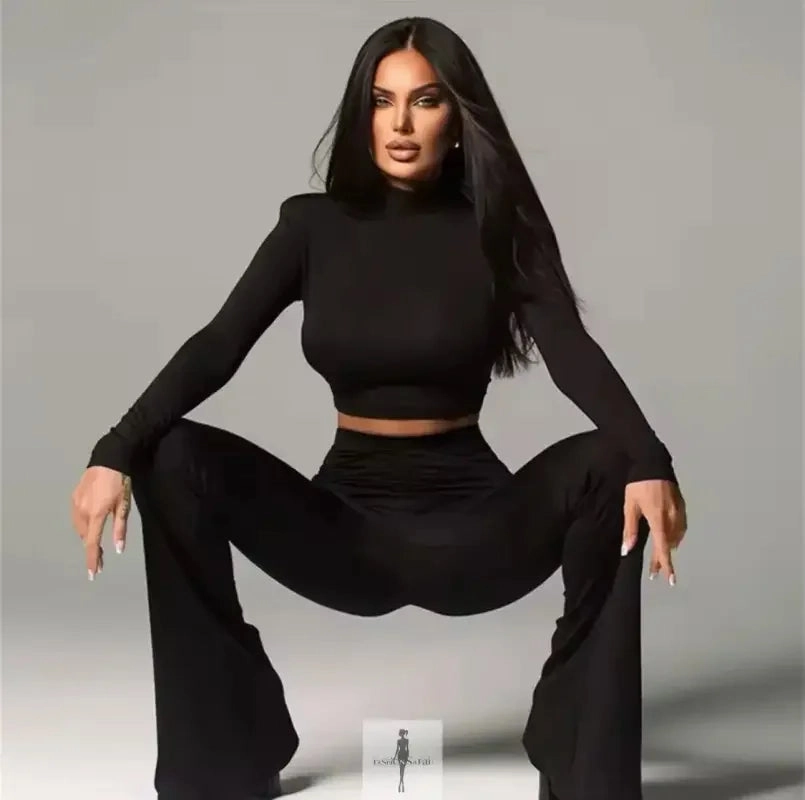 Quick Wash LowProfileStitching Crop Tops Flare Pants Outfits