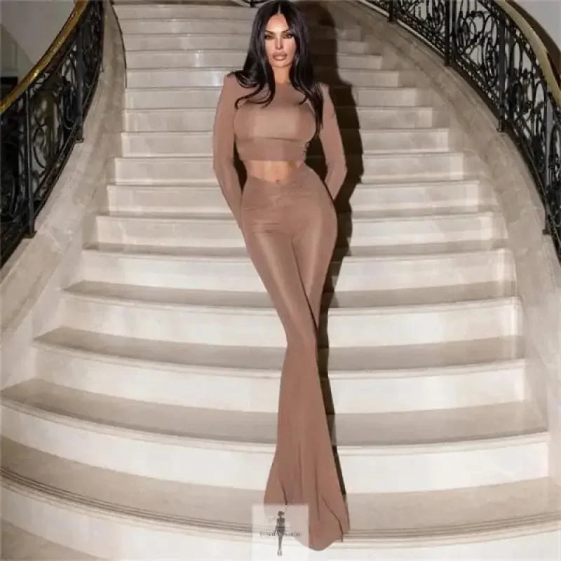 Quick Motion Outdoor Fit Crop Tops Flare Pants Outfits