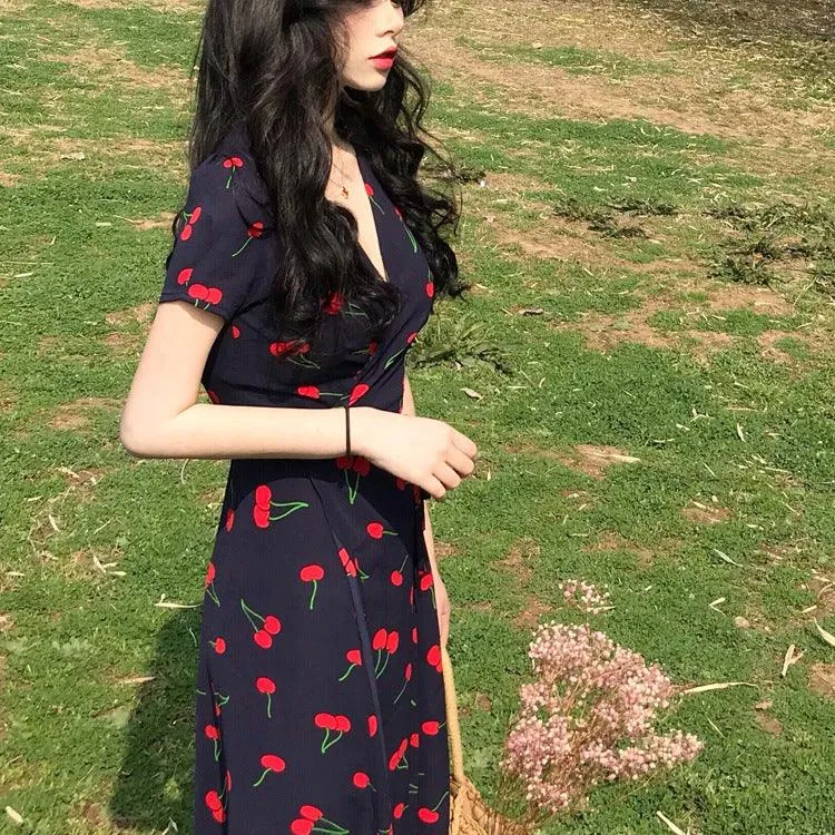 Temperament slim chiffon V-neck dress Relaxed Layer