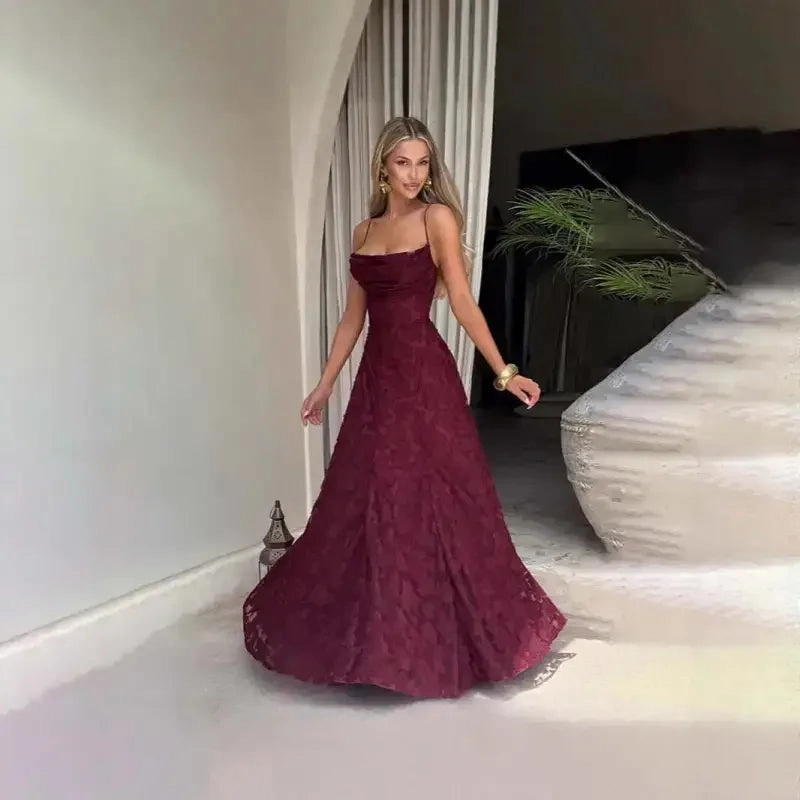 Coastal Style Ultra Soft Elastane Temperament Backless Maxi Dress