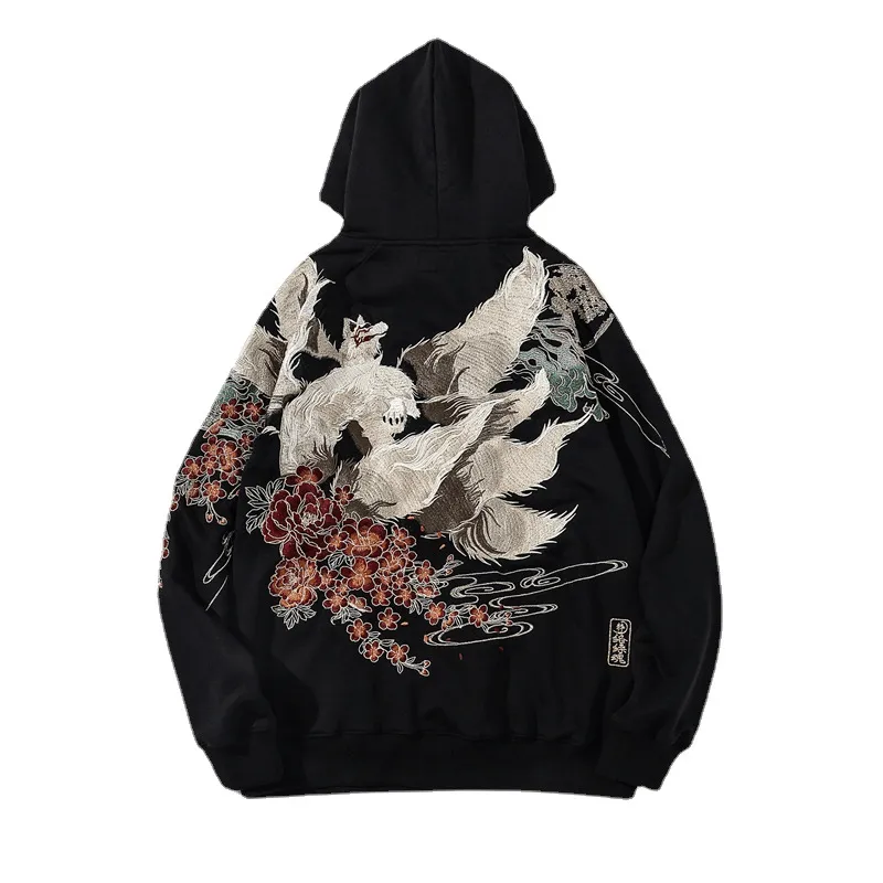 Cozy Protection Men'S Hoodie Sweater Chinese Style Full Width Embroidery