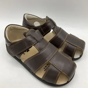 Recycled Rubber Base Layered silhouette Size 9: See Kai Run BROWN ORANGE Stitching Closed Toe Velcro Sandals NEW