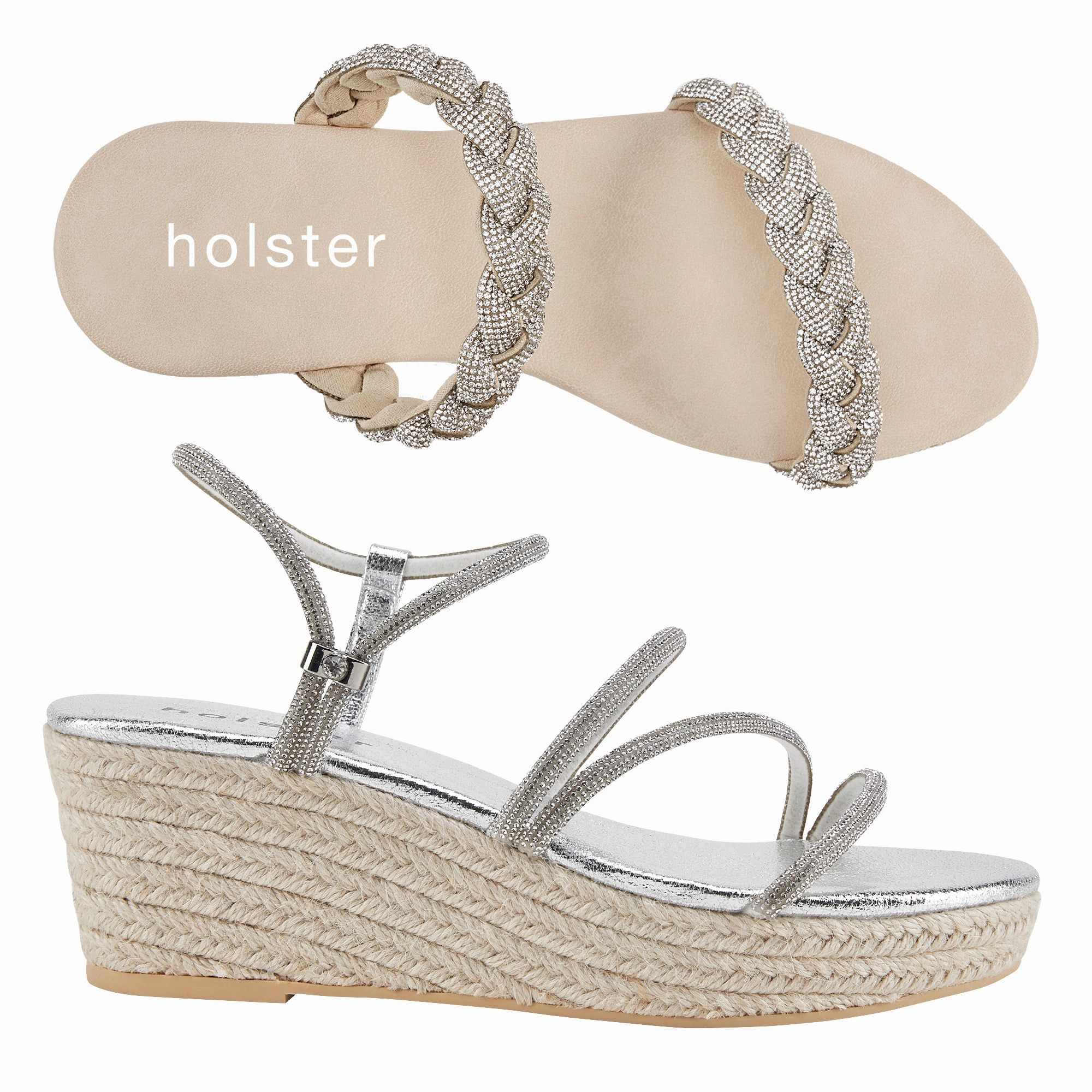 Tiara Espadrille & Viva Espadrille Bundle - Beige/Silver Funky Design Premium Footwear