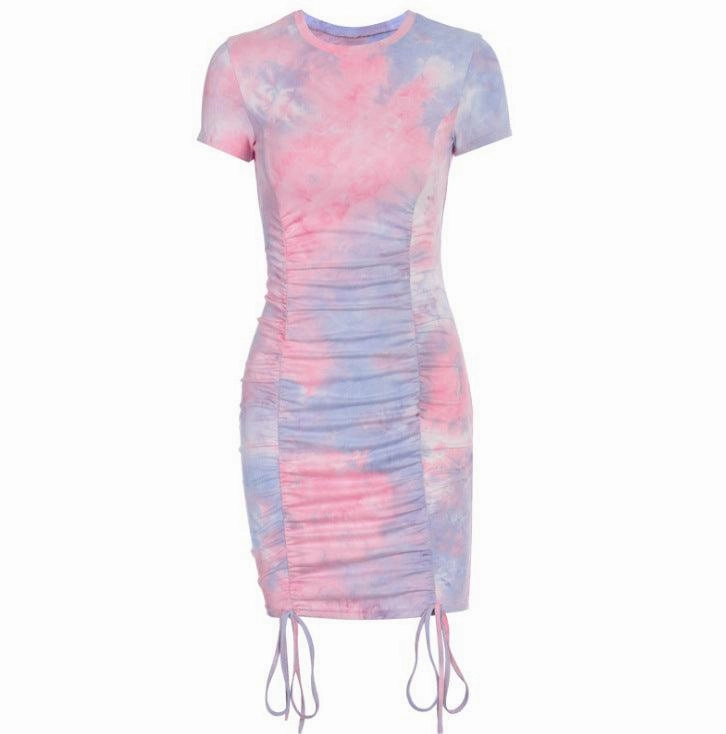 Subtle Flow Winter-Season Tie-dye ruched sexy slim dress