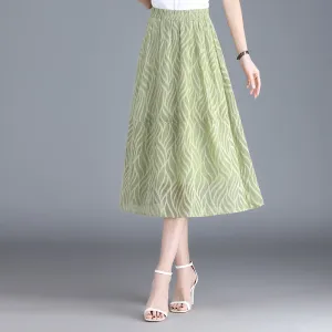 Event Favorite Casual Striped A-Line Skirt with Elastic Waist