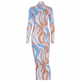 Chic Style Wear Casual Round Neck Print Split Mid-Length Dress