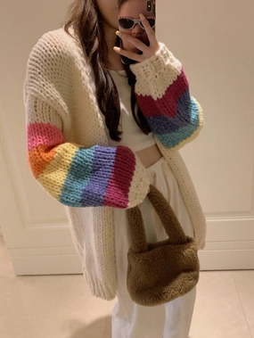 Colorful Soft Glutinous Cardigan Sweater Coat Women's Gentle And Lazy Active Stretch Fit