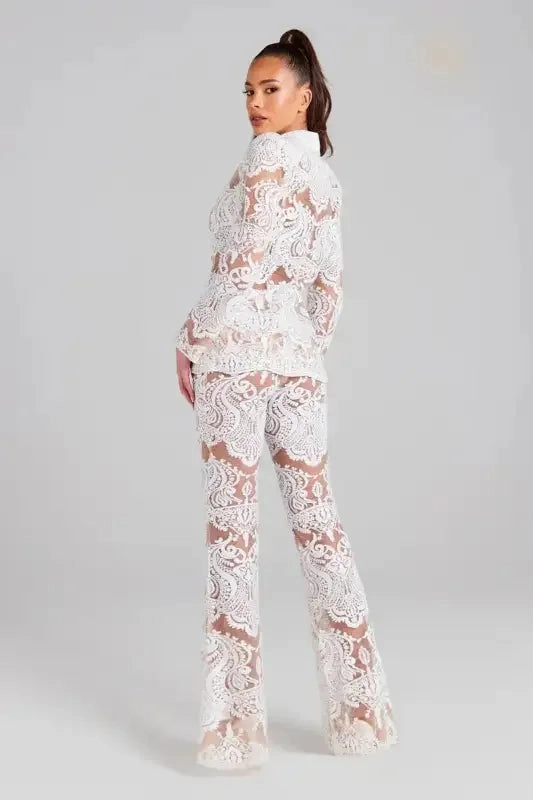 Ultra Soft Inner Layer Everyday Comfort Guipure Lace Blazer Pants Suit