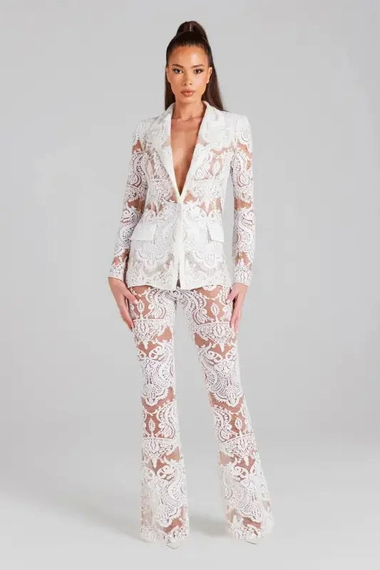 Guipure Lace Blazer Pants Suit StretchFabric