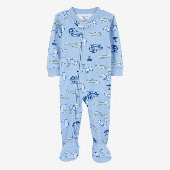 OdorResistant Technology Toddler Boy Safari Print Snug Fit Cotton Footie 1-Piece Pajamas - Blue 2S401110-969
