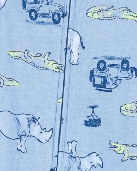 WaffleWeave Toddler Boy Safari Print Snug Fit Cotton Footie 1-Piece Pajamas - Blue 2S401110-969