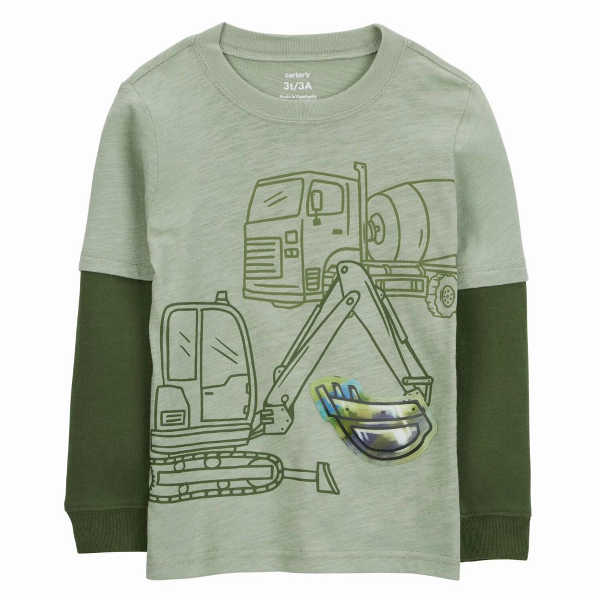 Wrinkle Free Weave Buttonless Closure Toddler Boys' Construction Foil Long-Sleeve Tee 2S037810