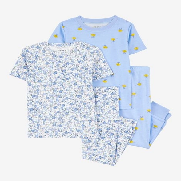 Toddler Girl 4-Piece Floral Cotton Pajamas 2S380410-969 Summer Blouse TwillWeave