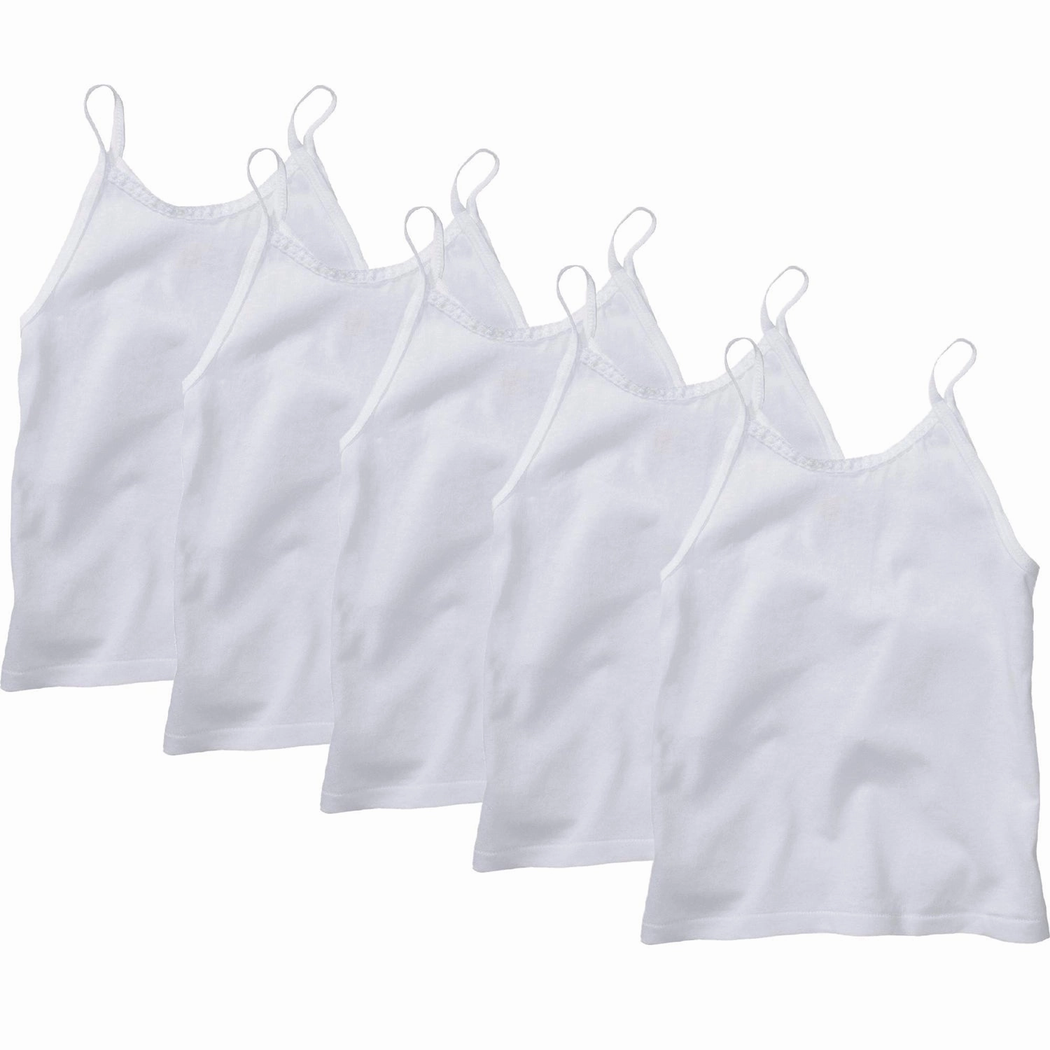 Toddler Girl's White Cami 5-Pack TV30P5 Bound Seam Finish Thermoregulating Fabric