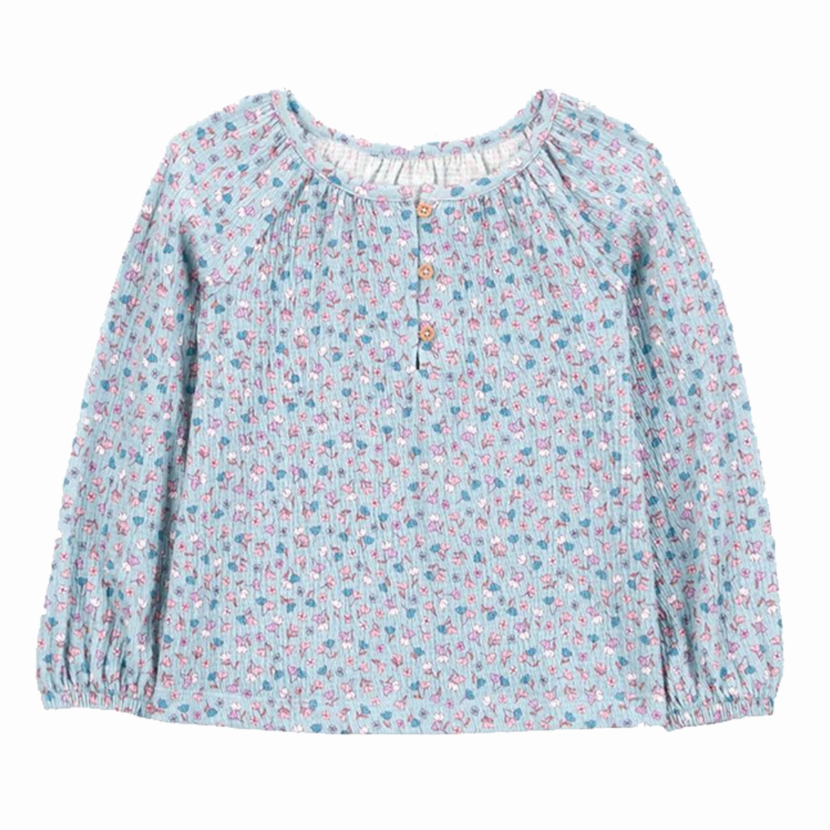 Toddler Girls' Floral Gauze Long-Sleeve Top 2R997310 Ribbed Trims Wrinkle Free Texture